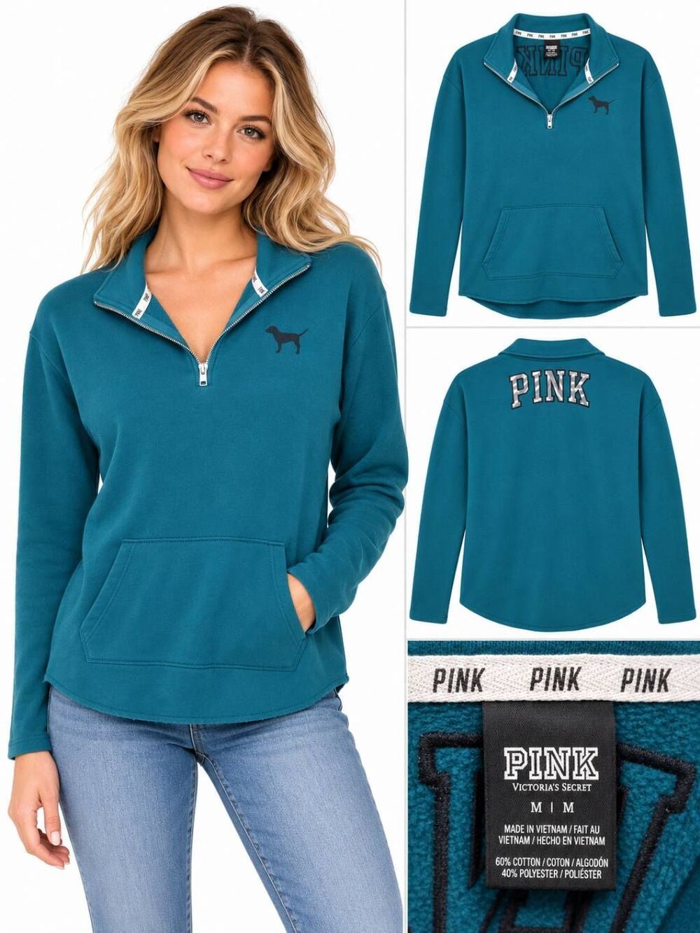 Pink Victoria's Secret Medium Green 1/4 Zip Sweatshirt